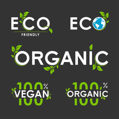 Eco Organic Vegan Natural Set vector icon. Ecology flat vector sign. Vector illustration