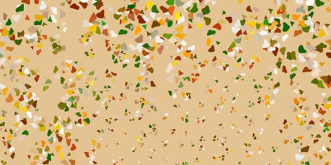 Light green, yellow vector backdrop with chaotic shapes.