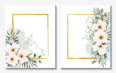 Beautiful background with flowers and leaves. Wedding invitation , watercolor, isolated on white.  Vector illustration. EPS 10