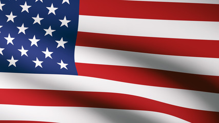 Close up of USA flag video waving in wind. Realistic Animation Flag background