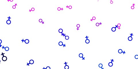 Light Pink, Blue vector texture with women's rights symbols.