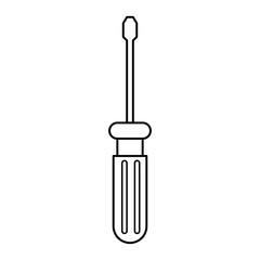 Black and white screwdriver icon with a straight or flat slot for screwing and unscrewing screws. Construction plumbing tool for the jack of all trades. Vector illustration