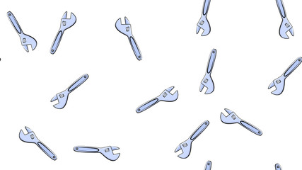 Texture, seamless abstract pattern of building metal plumbing plumbing sliding wrenches for repair on a white background. Vector illustration