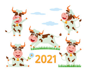 The cheerful character of the bull is a symbol of the Chinese new 2021.