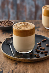 Dalgona coffee or whipped instant coffee. Dalgon coffee is a trendy drink from Korea. New popular food and drink trend.
