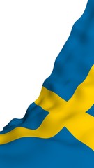 The flag of Sweden. Official state symbol of the Kingdom of Sweden. A blue field with a yellow Scandinavian cross that extends to the edges of the flag. 3d illustration