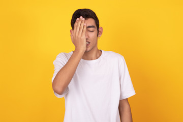 young expressive male model isolated on color background