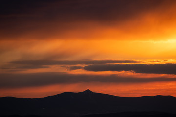 Colorful sunset in Czech Republic after rain