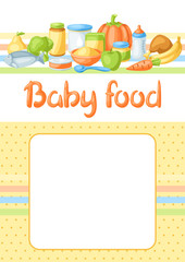 Background with baby food items.