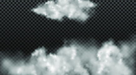White vector cloudiness ,fog or smoke on dark checkered background.Cloudy sky or smog over the city.Vector illustration.