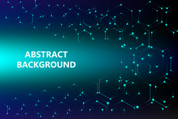 The black and green abstract background image is composed of atomic structure technology in a polygon shaped shape with a circle that emits light, giving a bright glow in the dark.