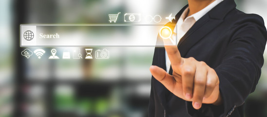 usiness women are using the web interface address bar to surf the internet, the concept of internet connection and the use of technology for communication.