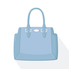 Detailed blue female handbag on a white background. Isolated vector flat illustration. Woman bag or purse. Beauty and elegance shop