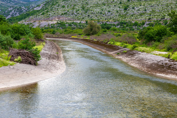 Fototapeta na wymiar Regulated Trebisnjica River in Bosnia and Herzegovina