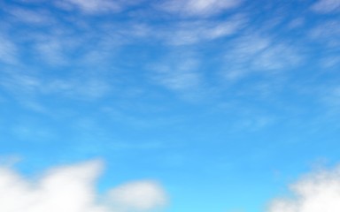 Blue sky background with white clouds. Cumulus white clouds in the clear blue sky in the morning. 3D illustration