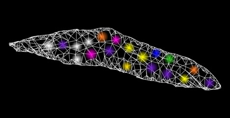 Web mesh vector map of Haiti Tortuga Island with glitter effect on a black background. Abstract lines, light spots and spheric points form map of Haiti Tortuga Island constellation.