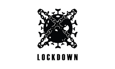 Corona Virus Lockdown Covid nCov virus locked by chains. Social DIstancing. Pandemic. Germ Bacteria locked.