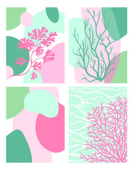 Tropical corals and palms abstract pattern