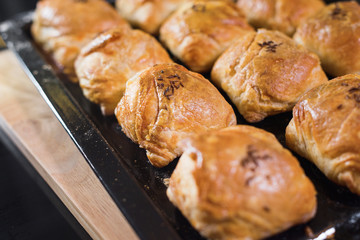 Oven baked traditional uzbek samsa with meat