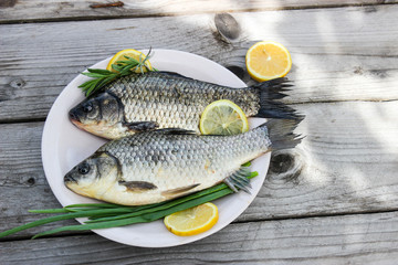 Fresh fish carp on a plate