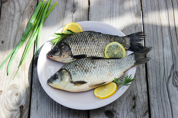Fresh fish carp on a plate