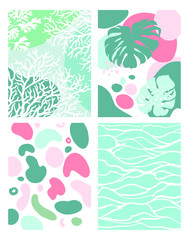 Tropical corals and palms abstract pattern
