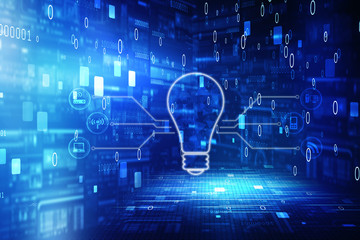 2d illustration bulb future technology, innovation background, creative idea concept 