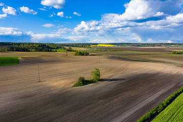 Modern urban landscape. Aerial photography of fields in Belarus.