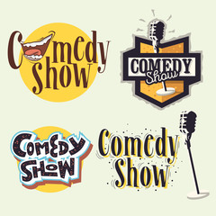 Comedy Show Comedian Hand Lettering  Vector Illustrations Set Designs.