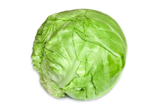swing of pure green cabbage on a white background for salad.