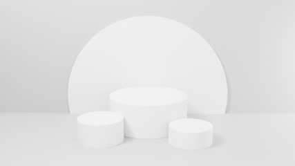 geometric cylinder shape background in the white studio room, minimalist mockup for podium display or showcase, 3d rendering.