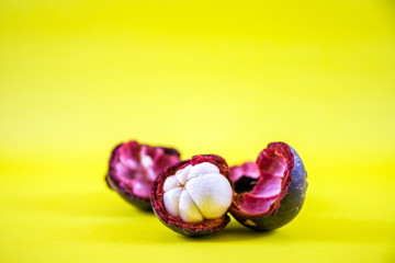 Ripe mangosteen in yellow background