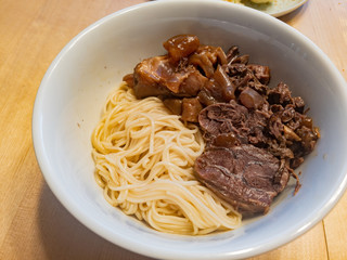 Close up of Chinese style braised beef noodle