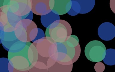 Multicolored translucent circles on a dark background. Pink tones. 3D illustration