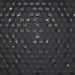 Fragment dark ceramic tiles for wall and floor decoration. Texture for use in graphic and architectural project. Pattern of ceramic tiles of hexagon shape for background. 3D illustration.