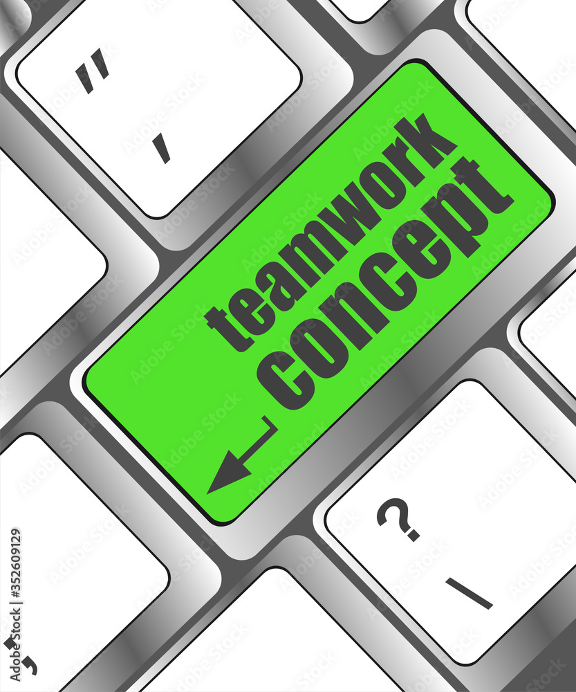 Poster cloud icon with teamwork concept word on computer keyboard key