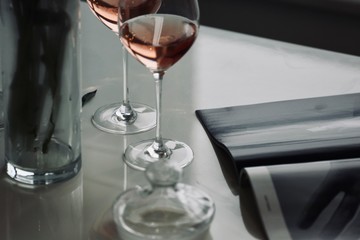 glass of champagne glass of red wine on the table evening flower love beautiful drink wine dinner party restaurant food together