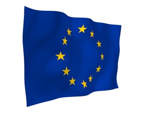 Slightly waving flag of the European Union isolated on white background, 3D rendering. Symbol of Europe. 3D illustration