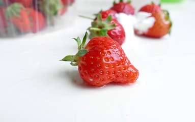 Fresh strawberry with cream tasty desert