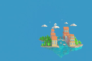 Obraz premium 3D illustrator Venice in Italy. 3d rendering Low Polygon Geometry Background. Abstract Polygonal Geometric Shape. Lowpoly Minimal Style Art.