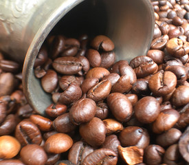 full turk of roasted large coffee beans, coffee beans texture background