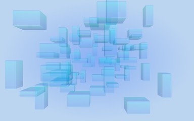 Blue and purple abstract digital and technology background. The pattern with repeating rectangles. 3D illustration