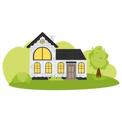House in the forest. Vector illustration.