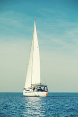 Fototapeta na wymiar Sailboat sailing sail, Mediterranean sea, Croatia