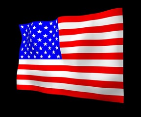 Obraz premium Waving flag of the United States of America on a dark background. Stars and Stripes. State symbol of the USA. 3D illustration