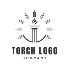 Torch logo icon design template with burning flame fire shape. Light blaze symbol of Victory, liberty, spirit, and passion. Vector illustration for element sport event, olympic game, ceremony, award.