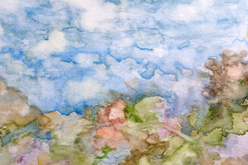 Watercolor painted abstract landscape background