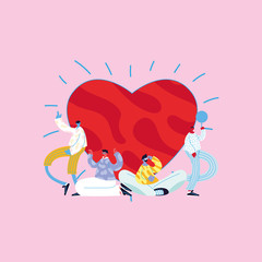Men avatars cartoons with heart and balloon vector design