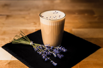 Lavender raf coffee with cream froth