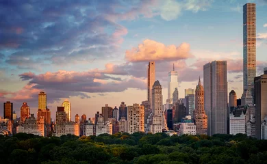 Wall murals Central Park New York City Upper East Side skyline over the Central Park at sunset, USA.